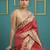 Red printed silk blend saree with beige floral border & designer pallu | traditional & festive wear saree