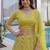 Awesome Lime Yellow Coding Work Net Cocktail Wear Lehenga Choli