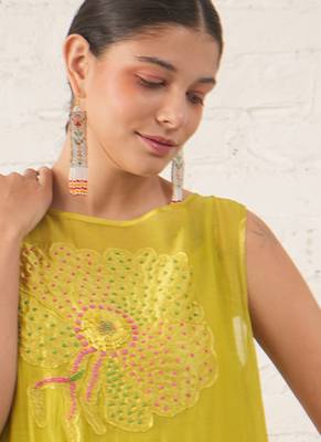 Lime green embroidered chanderi dress 5