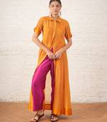 Mustard yellow embroidered chanderi co ord set