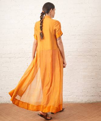 Mustard yellow embroidered chanderi co ord set 5