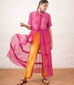 Fuchsia pink embroidered chanderi co ord set