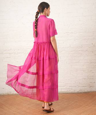 Fuchsia pink embroidered chanderi co ord set 4