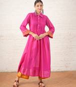 Fuchsia pink embroidered chanderi kurta set