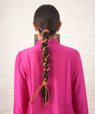 Fuchsia pink embroidered chanderi kurta set 5