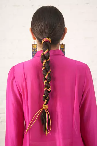 Fuchsia pink embroidered chanderi kurta set