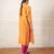 Mustard yellow embroidered chanderi kurta set