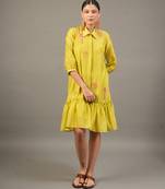 Lime green embroidered chanderi dress