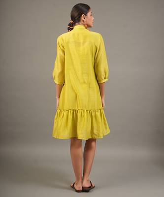 Lime green embroidered chanderi dress 4