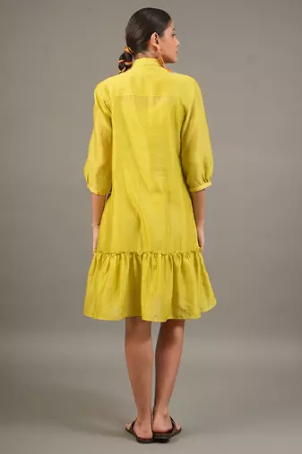 Lime green embroidered chanderi dress