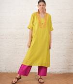 Lime green embroidered chanderi kurta set