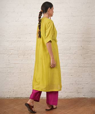 Lime green embroidered chanderi kurta set 4