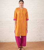 Mustard yellow embroidered chanderi kurta set