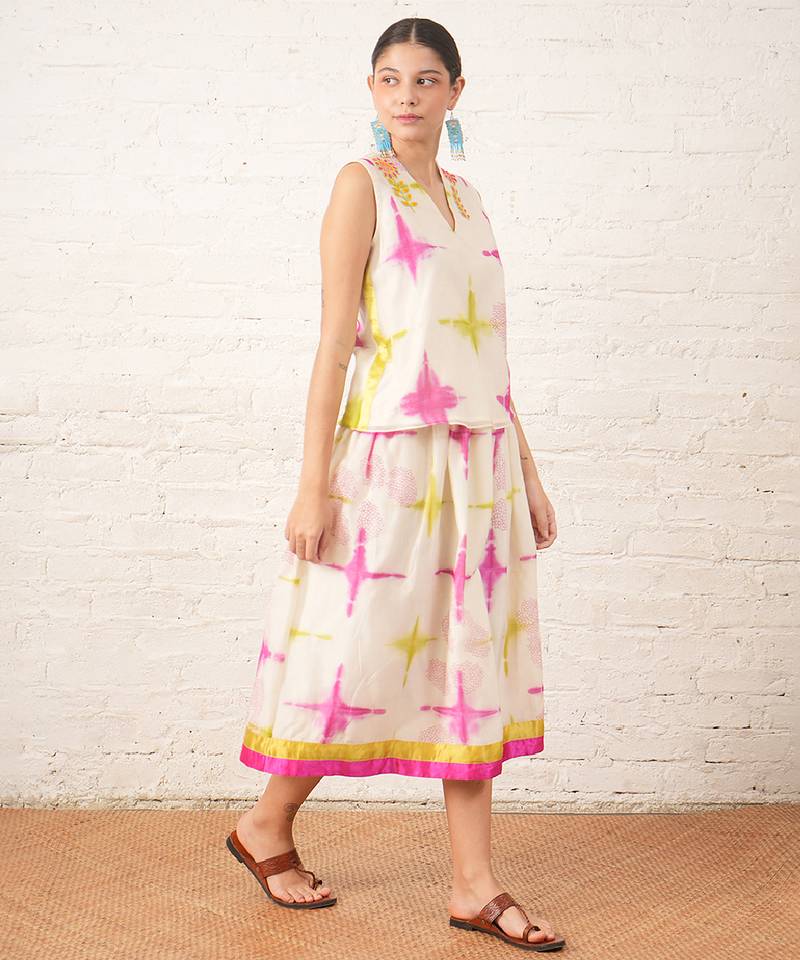 Ivory printed chanderi co ord set