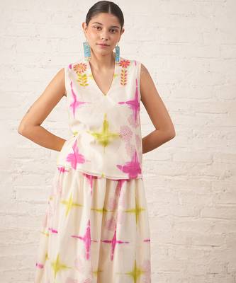 Ivory printed chanderi co ord set 2