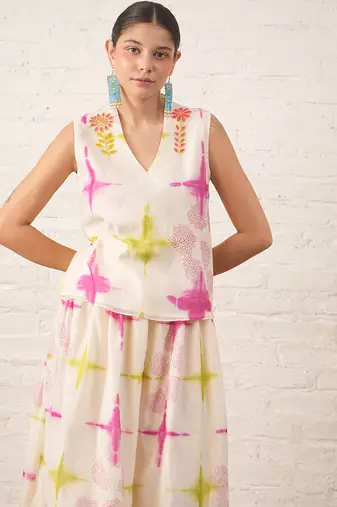 Ivory printed chanderi co ord set