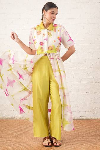 Multicolor embroidered chanderi co ord set