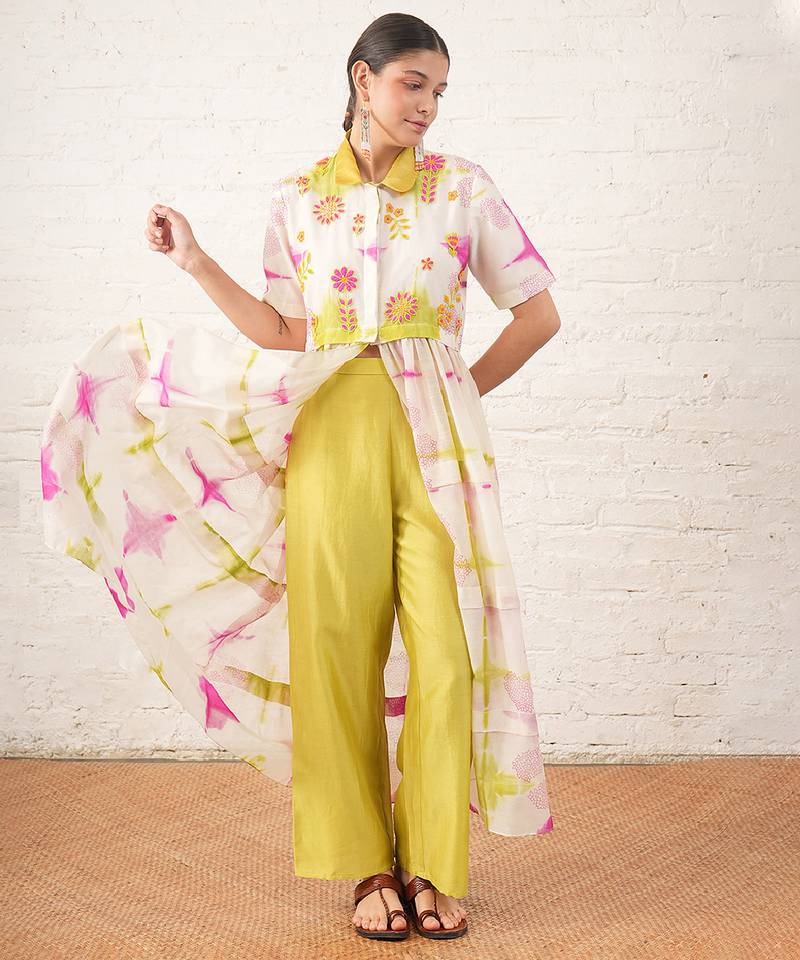 Multicolor embroidered chanderi co ord set