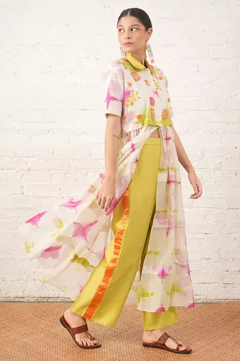 Multicolor embroidered chanderi co ord set