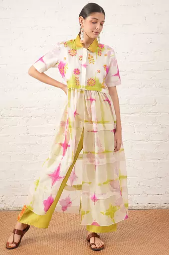 Multicolor embroidered chanderi co ord set