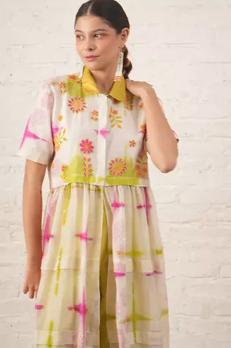 Multicolor embroidered chanderi co ord set
