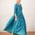 Teal blue embroidered chanderi dress