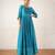 Teal blue embroidered chanderi dress