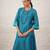 Teal blue embroidered chanderi kurta set