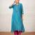 Teal blue embroidered chanderi kurta set