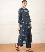 Navy blue embroidered chanderi kurta set