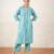 Aqua blue printed cotton kurta set