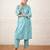 Aqua blue printed cotton kurta set