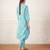 Aqua blue printed cotton kurta set