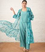 Aqua blue printed chanderi co ord set