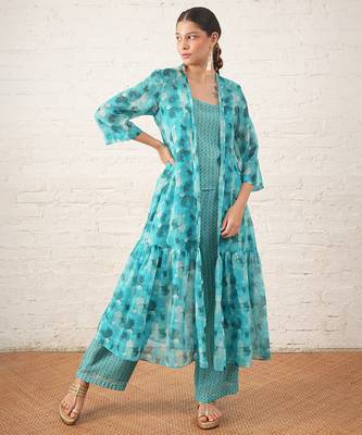 Aqua blue printed chanderi co ord set 5