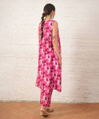Pink floral printed chanderi kurta set 3