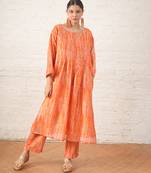 Peach printed chanderi kurta set