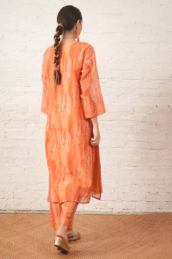 Peach printed chanderi kurta set