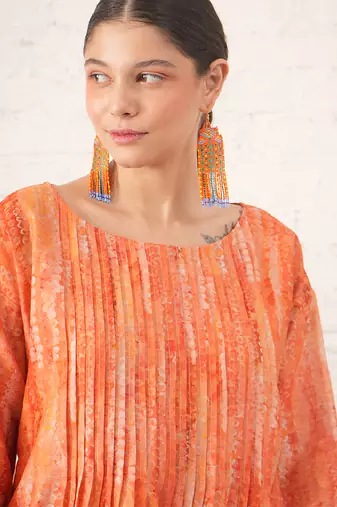 Peach printed chanderi kurta set