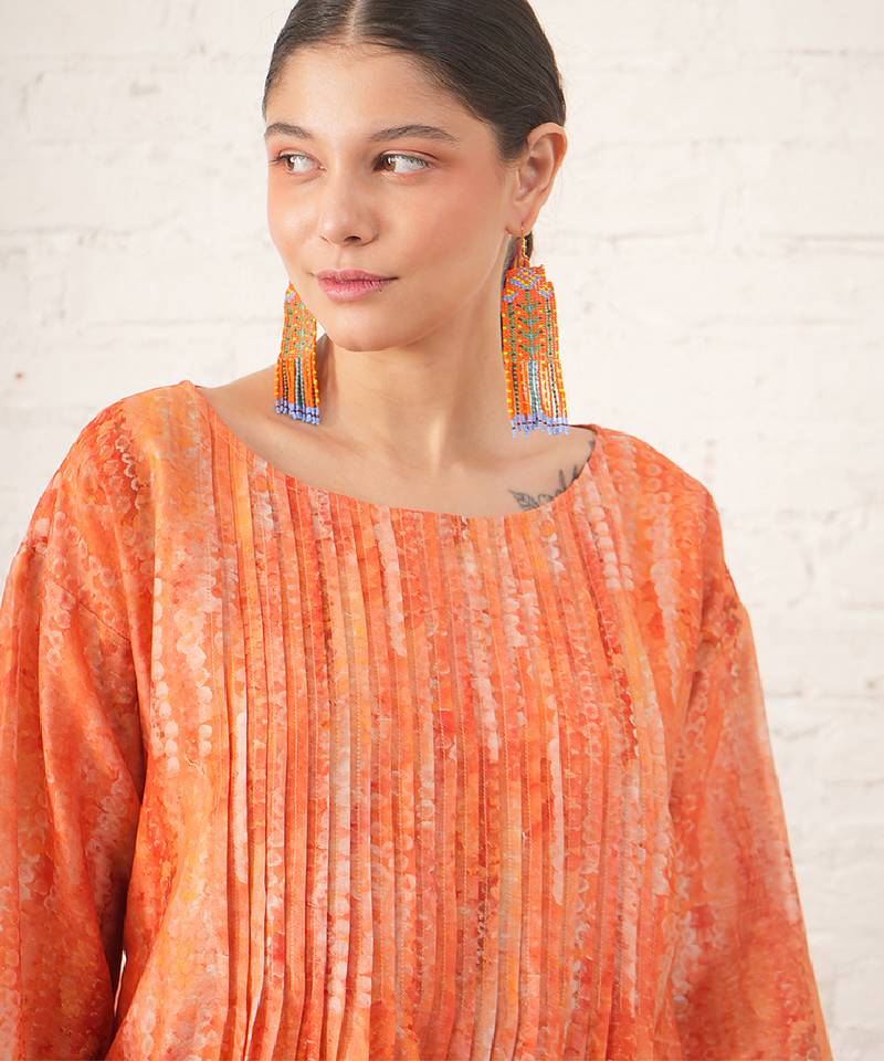 Peach printed chanderi kurta set