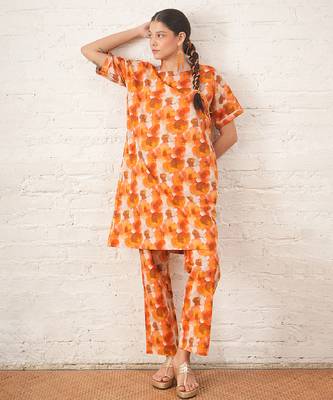 Rust orange printed cotton kurta set 5