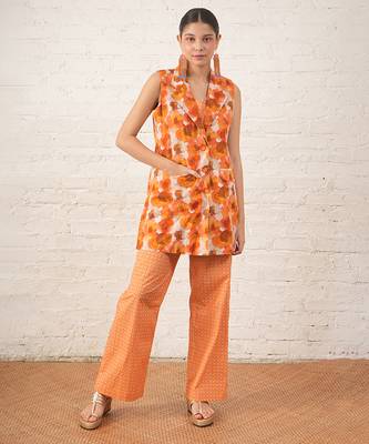 Rust orange printed cotton co ord set 1