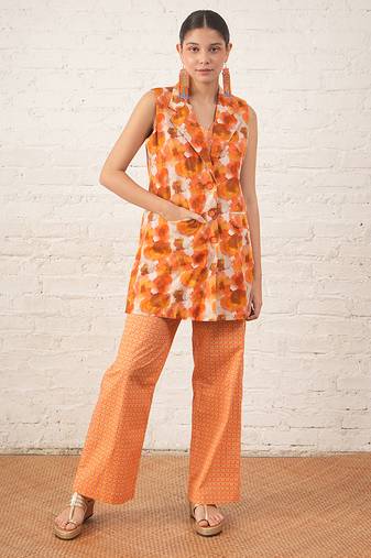 Rust orange printed cotton co ord set