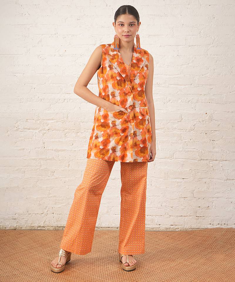 Rust orange printed cotton co ord set