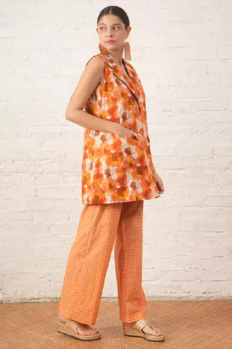 Rust orange printed cotton co ord set