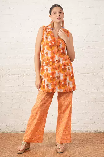 Rust orange printed cotton co ord set