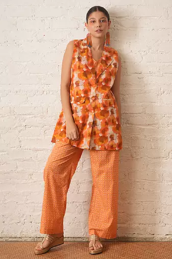 Rust orange printed cotton co ord set