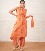 Peach printed cotton kurta set