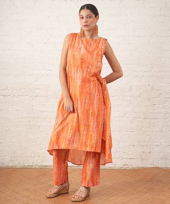 Peach printed cotton kurta set 2