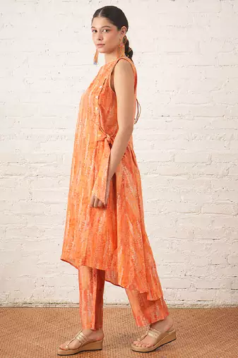 Peach printed cotton kurta set
